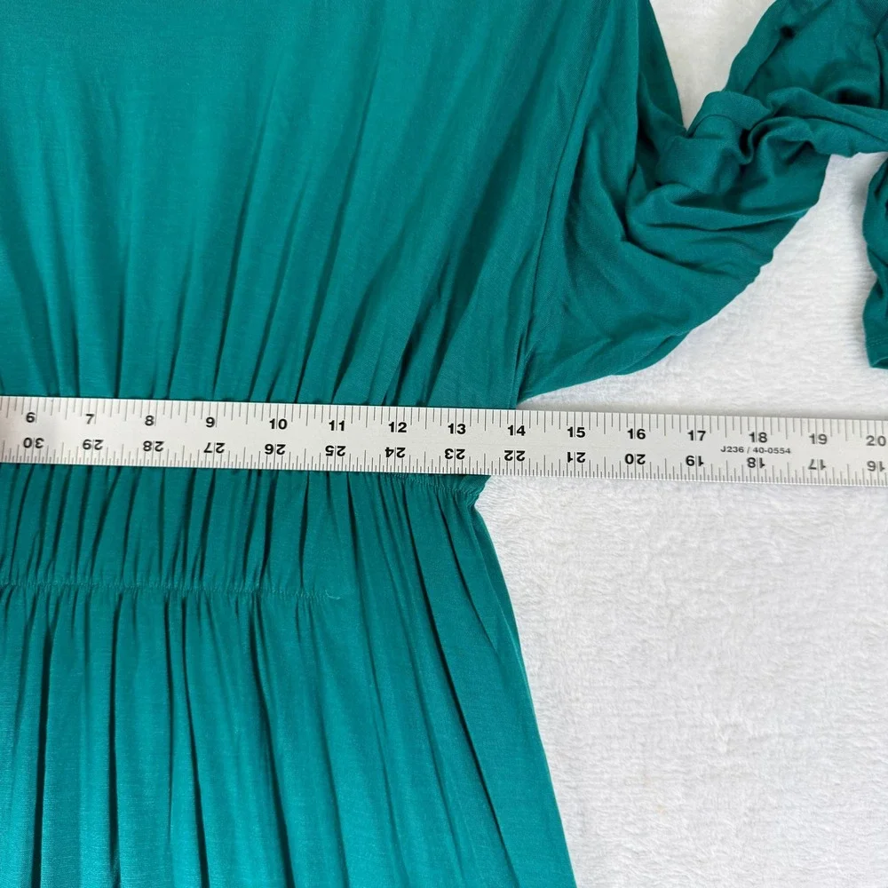 FP Beach Free People Teal Green Smocked Waist High-Low Maxi Dress XS Long Sleeve